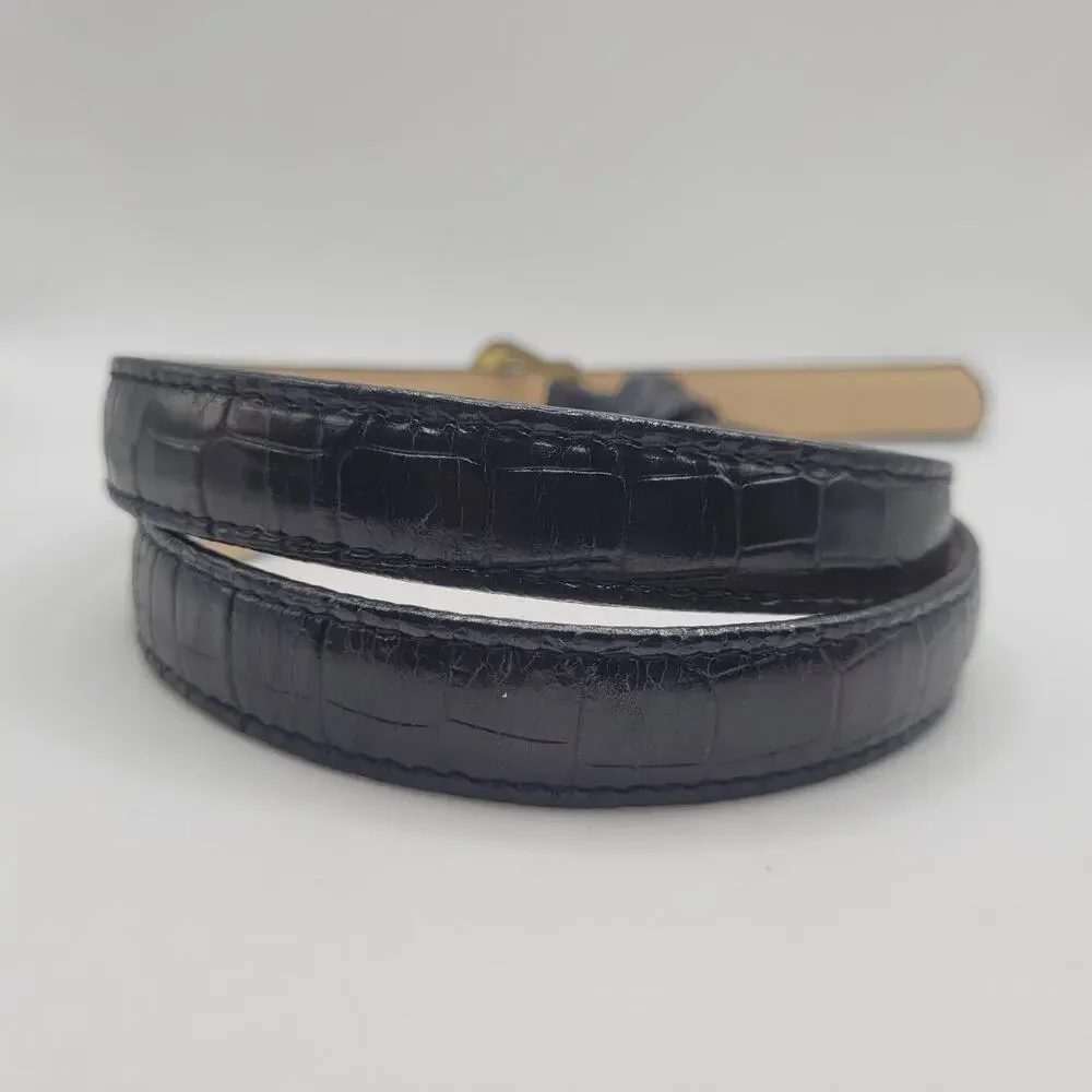 Kenneth Cole Belt Medium Black Leather Croc Embossed Brass Buckle Classic‎ 90s